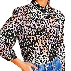 Veronica Beard Top Size 10 Lety Leopard‎ Print Silk Blend Blouse
